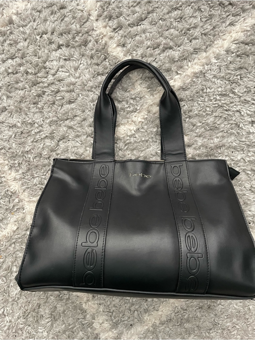 BEBE Black Logo-Trim Leather Tote